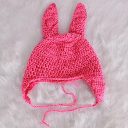Louise Belcher Bright Pink Bunny Hat, Bunny Ears..
