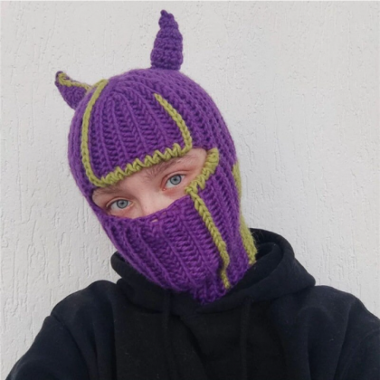 Funny Horns Knitted Hat Balaclava Mask Winter..
