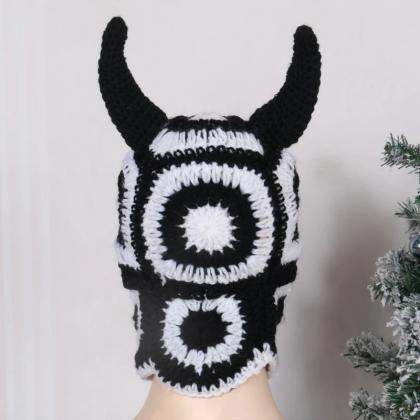 Crochet Balaclava Horns Woolen Hat Winter Outdoor..