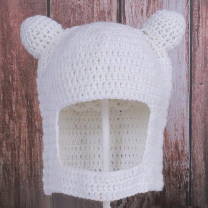 Winter Crochet Finn Hat Woman Cute Bear Ears Hat..