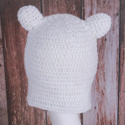 Winter Crochet Finn Hat Woman Cute Bear Ears Hat..