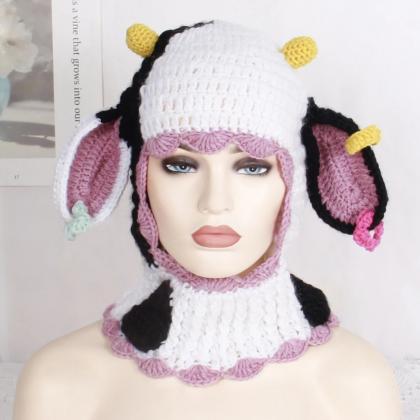 Balaclava Cute Cow Hat Women Warm Cowhorn Hat Full..