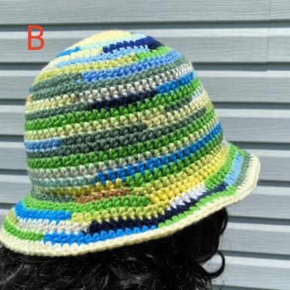 Rainbow Striped Straw Fisherman Hat..