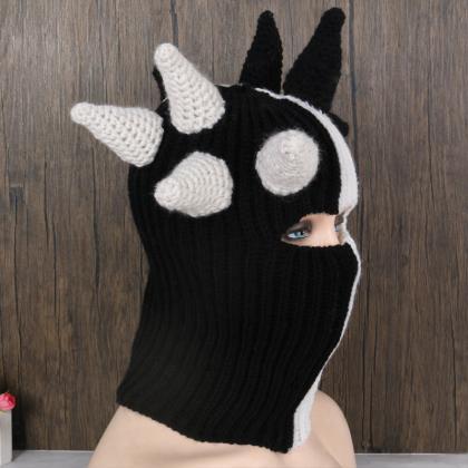 Winter Beanie Warm Knit Hat With Devil Horns..