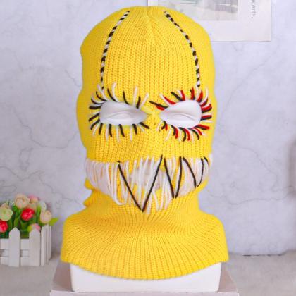 Halloween Balaclava Knit Beanie Hat Scary Teeth..