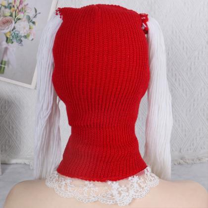 Handmade Knitted Pullover Girls Funny Cap Lace..