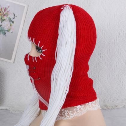 Handmade Knitted Pullover Girls Funny Cap Lace..