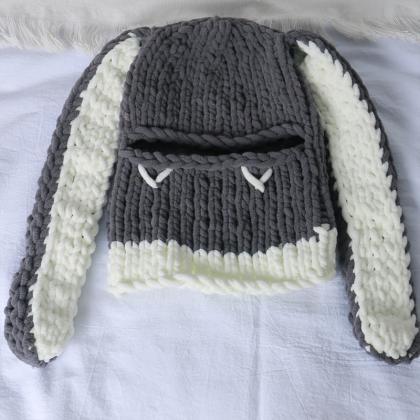 2023 Big Rabbit Ears Knitted Hat Winter Street For..