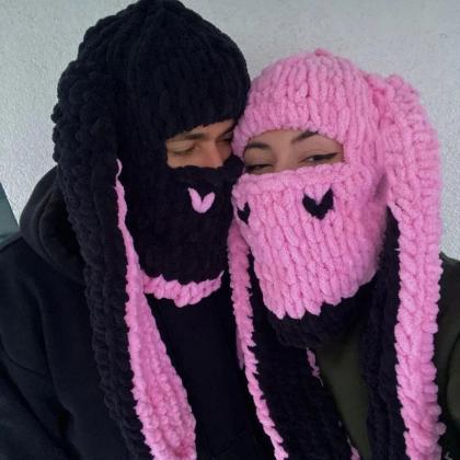 Warm Winter Knitted Hat With Face-mask Breathable..