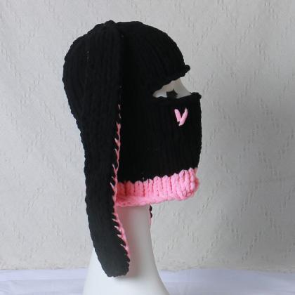 Warm Winter Knitted Hat With Face-mask Breathable..