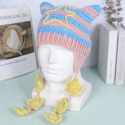 Y2k Punk Cat Bonnets Hats For Women Winter Warm..