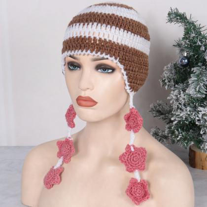 Striped Devil Hat For Women Teens Knitted Colorful..