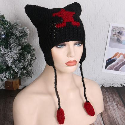 Japanese Beanie Hat Girls Y2k шапка Cat Ear..