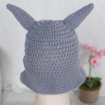 Men Women Cute Knit Bucket Hat Devil Horns Single..