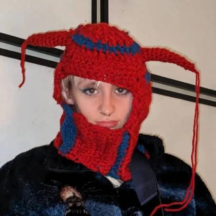Beast Horns Knitted Hat Women Winter Balaclava Hat..