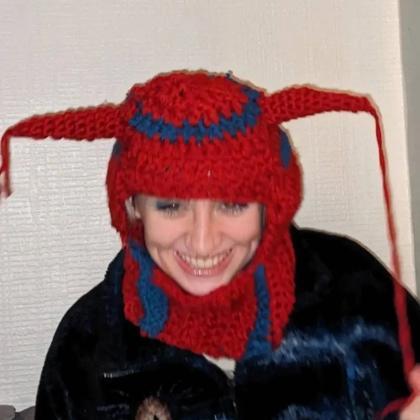 Beast Horns Knitted Hat Women Winter Balaclava Hat..