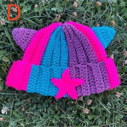 Cute Knitted Star Hat Y2k Women Funny Windproof..