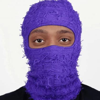 Outdoor Balaclava Distressed Knitted Full Face Ski..