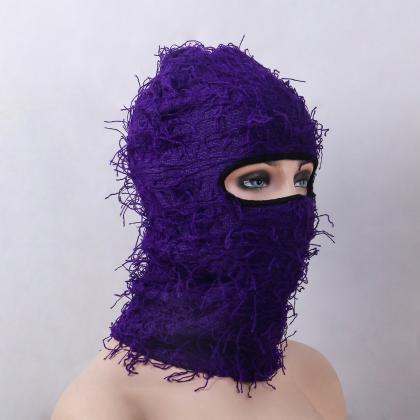 Outdoor Balaclava Distressed Knitted Full Face Ski..