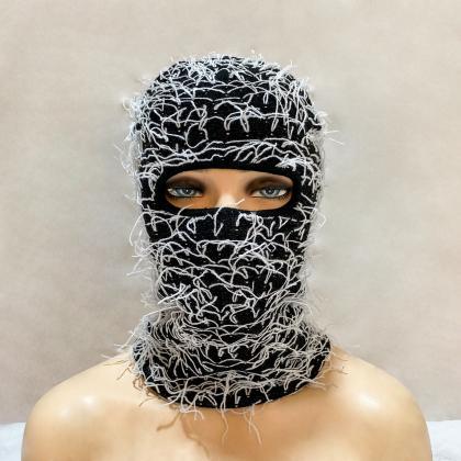 1pcs Balaclava Distressed Knitted Caps Full Face..