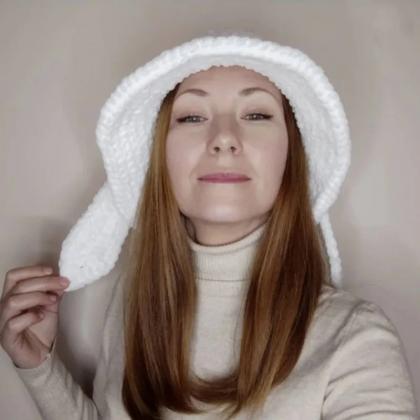 Korean Winter Rabbit Ear Bucket Hat Versatile..