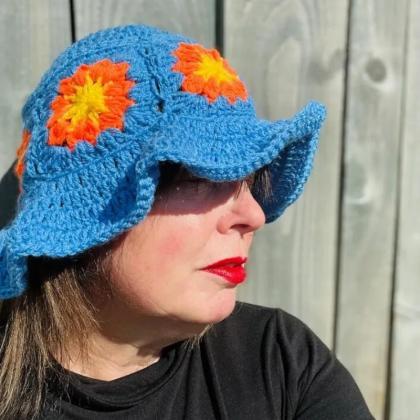 Summer Hollow Crochet Flower Fisherman Hat Women..