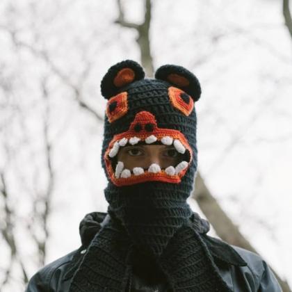 Cute Funny Ski Mask Knitted Creative Panther Hat..