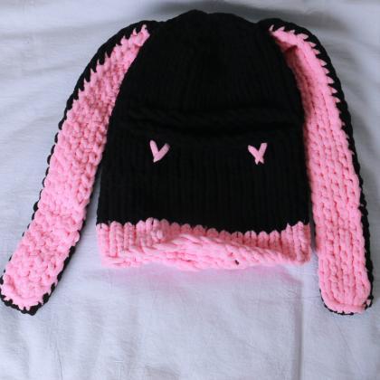 2023 Big Rabbit Ears Knitted Hat Winter Street For..