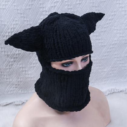 Girls Sweet Cat Ear Creative Knit Hat Balaclava..