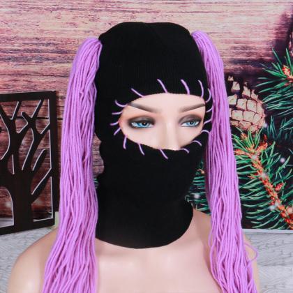 Winter Balaclava Beanie Hats With Wig Decorations..