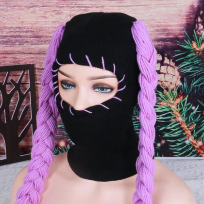 Winter Balaclava Beanie Hats With Wig Decorations..