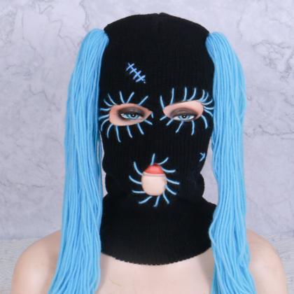 M2ea Knitted Caps With Wigs Decorations Pranky..