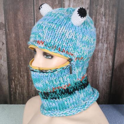 Cute Ladies Frog Hat Beanies With Zipper Knitted..