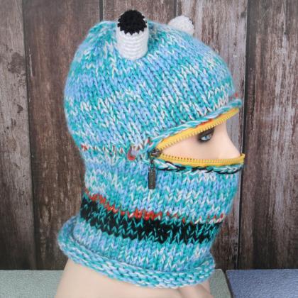 Cute Ladies Frog Hat Beanies With Zipper Knitted..