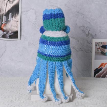 Men Funny Octopus Hat Handmade Knitted Animal..