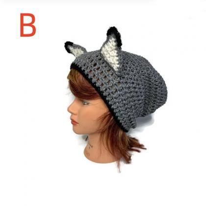 Cats Ears Colorblock Knitted Hat For Women Korean..