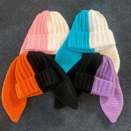 Bunny Bonnets Rabbit Ear Knit Hats Double-layer..