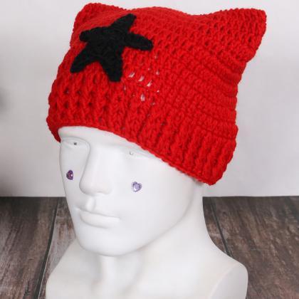 Cute Cat Ears Beanie Hats For Women Winter Striped..