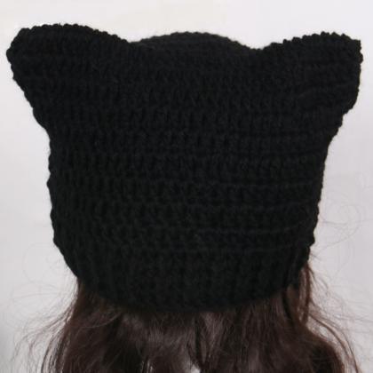 Hat With Ears Y2k Cat Ear Beanie Soft Winter..