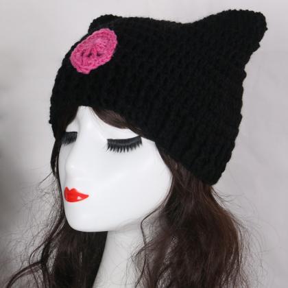 Hat With Ears Y2k Cat Ear Beanie Soft Winter..