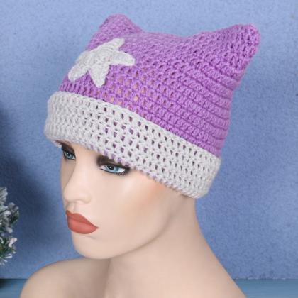 Beanie Hat For Women Little Devil Striped Knitted..