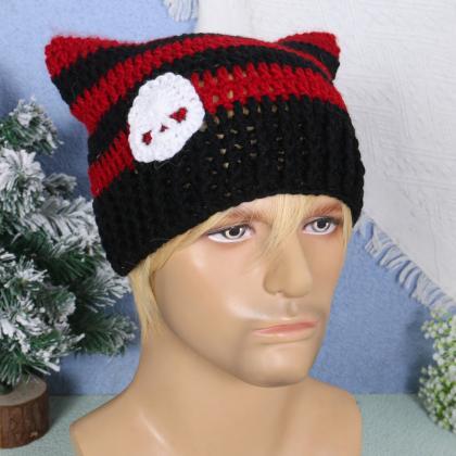Winter Knit Cat Ear Hat With Dangle Star Keep Warm..