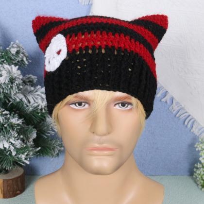 Winter Knit Cat Ear Hat With Dangle Star Keep Warm..