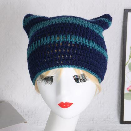 Handmade Woven Cat Pullover Hat Versatile Design..