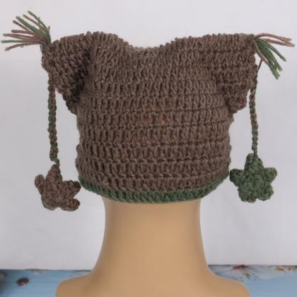 Y2k Crochet Stripe Pattern Handmade Cat Ear Hat..