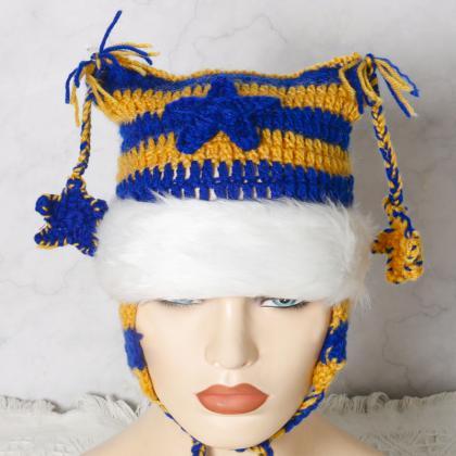 Y2k Cat Ear Hairball Beanies Hat Striped Knitted..