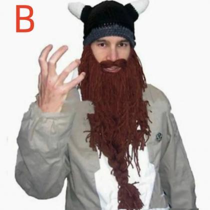 Halloween Knit Viking Beard Hat Crazy Ski Cap..