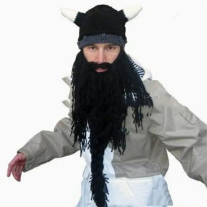 Halloween Knit Viking Beard Hat Crazy Ski Cap..