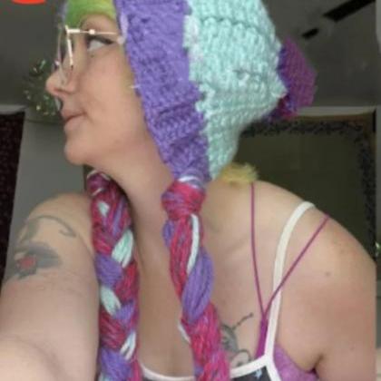 Y2k Autumn Winter Crochet Hats For Women Ears Warm..