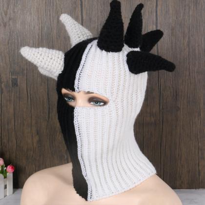 Unisex Warm Winter Caps Devil Horns Sewed Mouth..